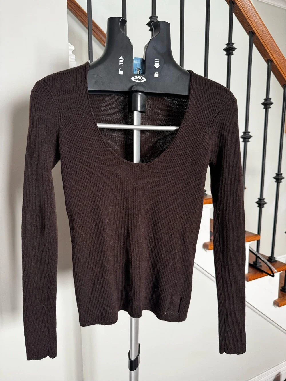 Yves Saint Laurent Brown Scoop Neck Ribbed Sweater